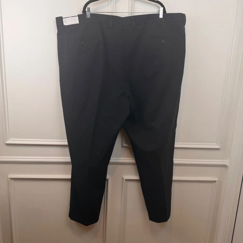 Harbor Bay Mens Black Pleated Cotton Dress Pants 54x32‎ Hidden Waist Relaxer NEW